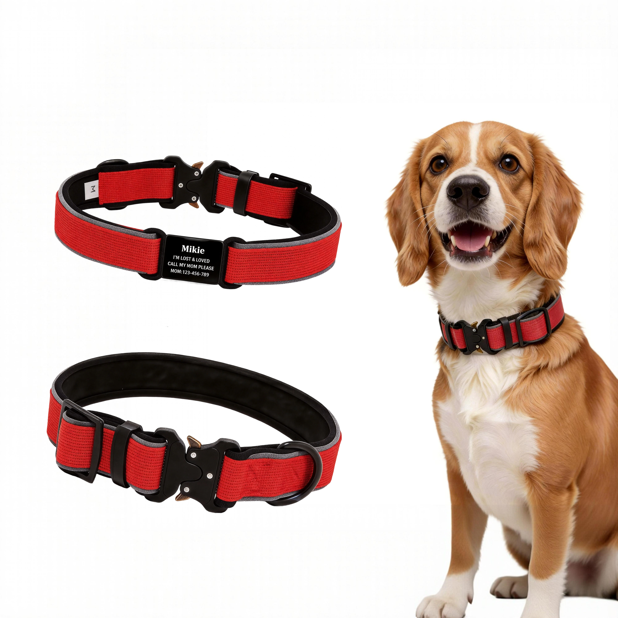 Reflective pet Collar with Neoprene Padding & Customised ID Tag 24